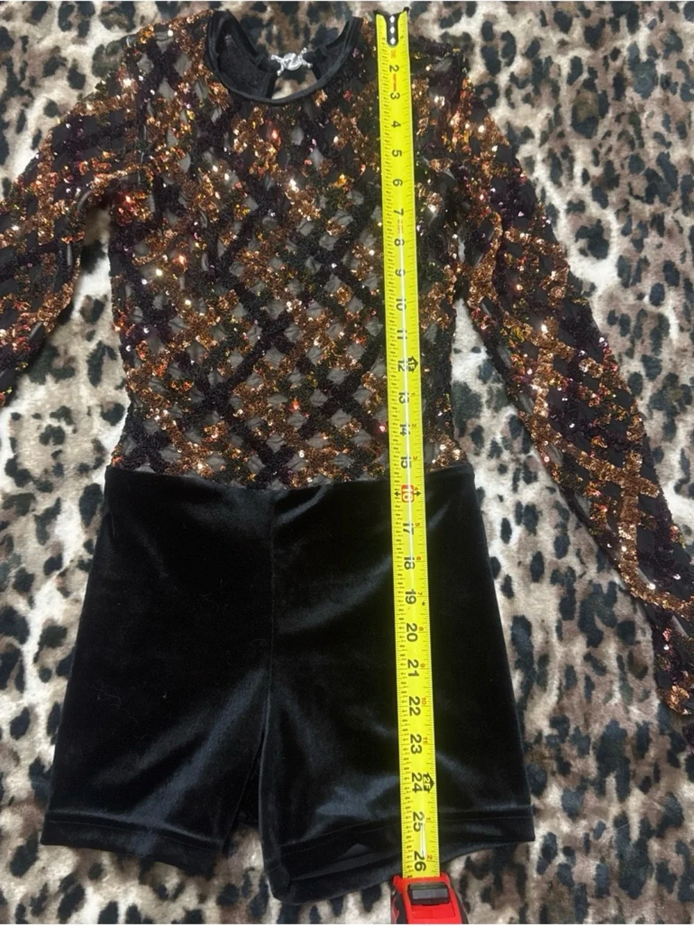 Girls Black Velvet and Sequin Long-Sleeve Dance Leotard One Piece
